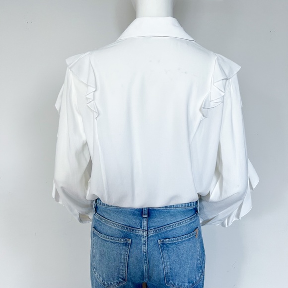 NWT | Massimo Dutti | White Button Down Blouse Ruffled Long Sleeves 6 - Picture 6 of 11